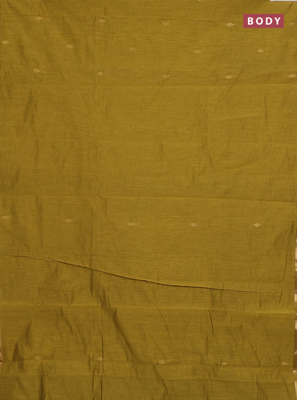 Semi maheswari cotton saree mehendi green and blue with allover zari woven buttas and small zari woven border