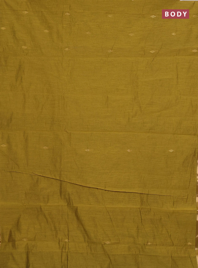 Semi maheswari cotton saree mehendi green and blue with allover zari woven buttas and small zari woven border