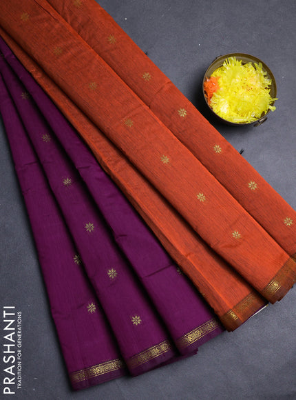 Semi maheswari cotton saree magenta pink and orange with allover zari woven buttas and small zari woven border