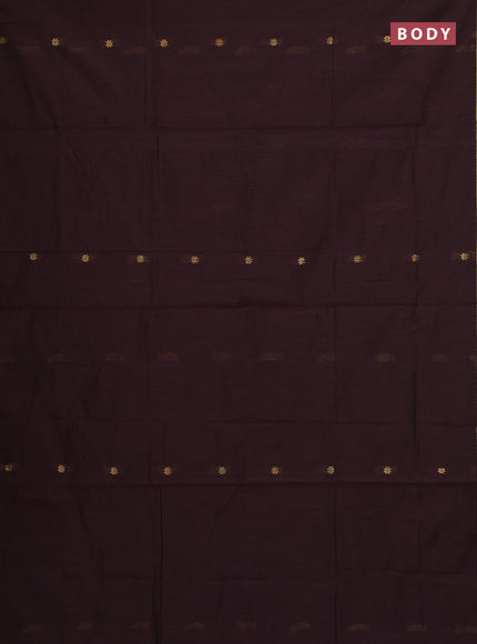 Semi maheswari cotton saree coffee brown and blue with allover zari woven buttas and small zari woven border