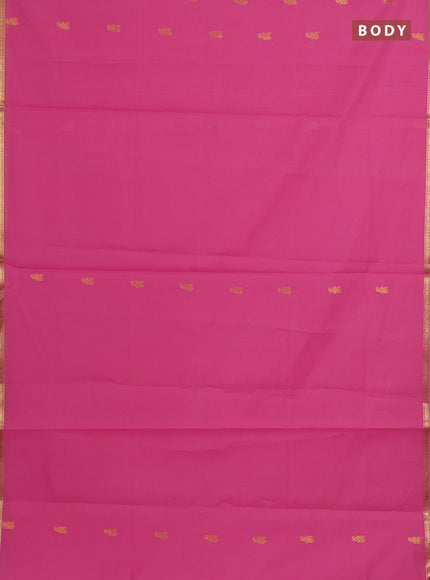 Semi maheswari cotton saree pink and pista green with allover zari woven buttas and small zari woven border