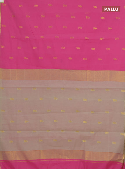 Semi maheswari cotton saree pink and pista green with allover zari woven buttas and small zari woven border