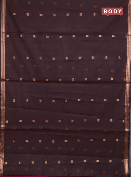 Semi maheswari cotton saree coffee brown and magenta pink with allover copper zari woven buttas and copper zari woven border