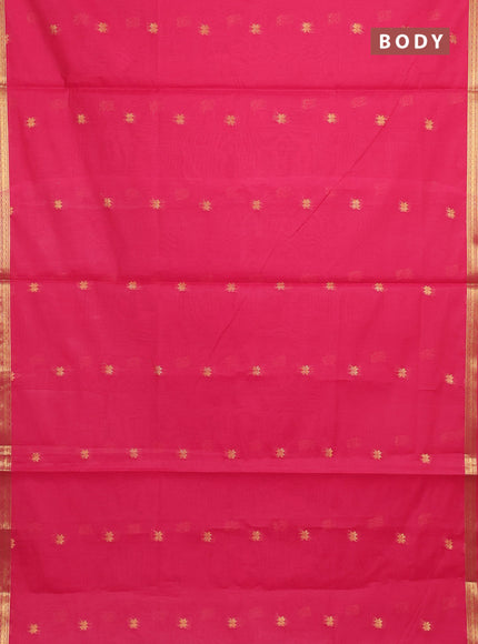 Semi maheswari cotton saree dark pink and blue with allover zari woven buttas and small zari woven border