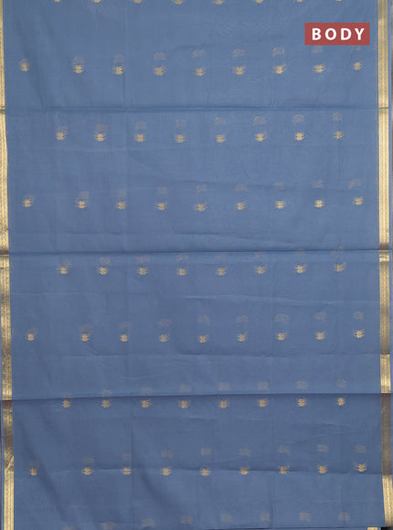 Semi maheswari cotton saree grey and maroon with allover zari woven buttas and small zari woven border