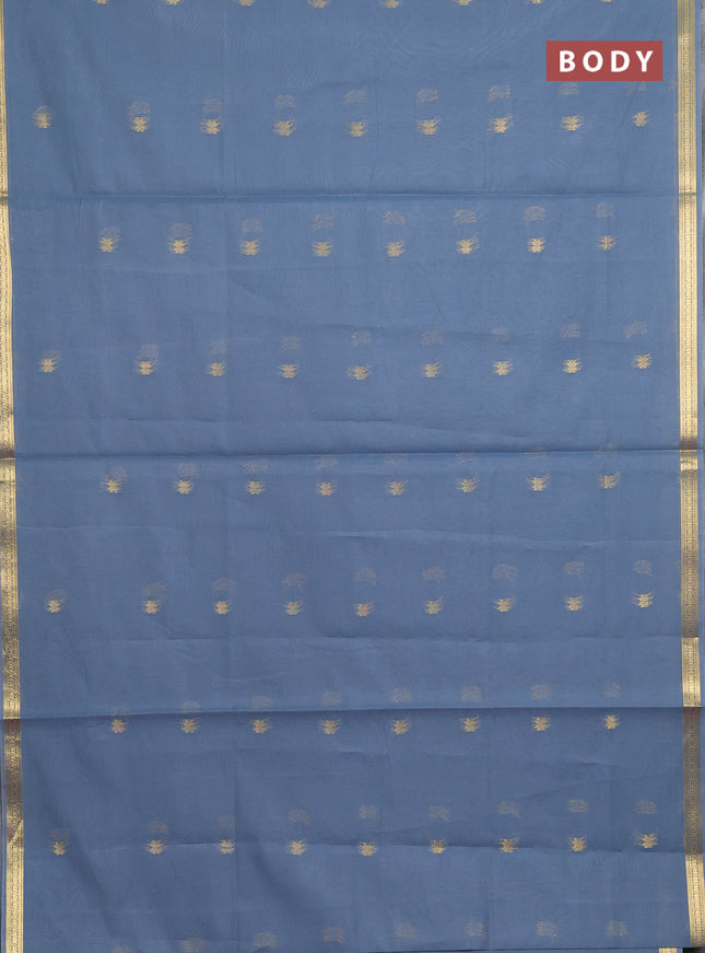 Semi maheswari cotton saree grey and maroon with allover zari woven buttas and small zari woven border