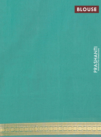 Semi maheswari cotton saree peach shade and teal green with allover zari woven buttas and small zari woven border