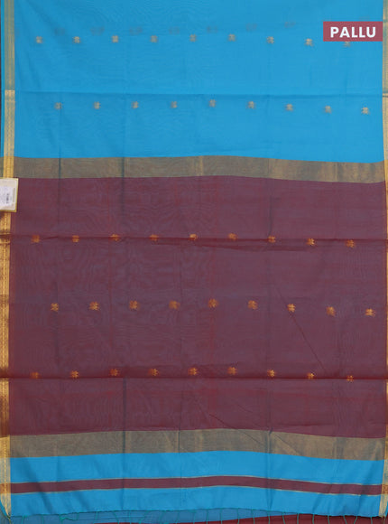 Semi maheswari cotton saree pink and red with allover zari woven buttas and small zari woven border