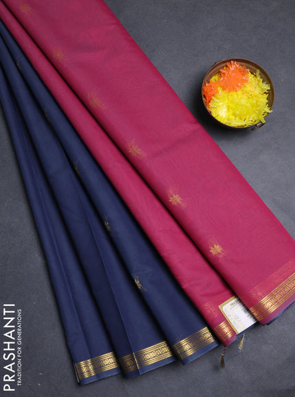 Semi maheswari cotton saree dark grey and pink with allover zari woven buttas and small zari woven border