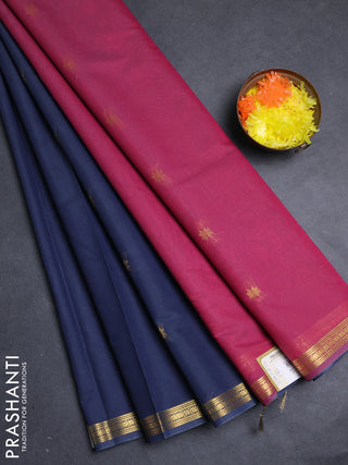 Semi maheswari cotton saree dark grey and pink with allover zari woven buttas and small zari woven border