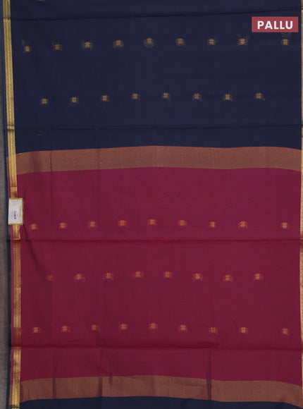 Semi maheswari cotton saree dark grey and pink with allover zari woven buttas and small zari woven border