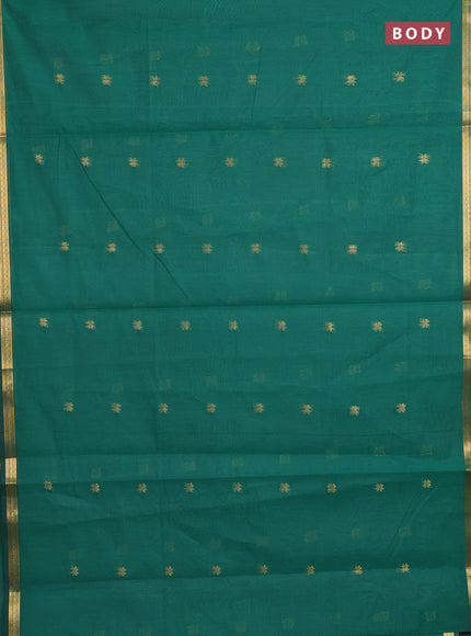 Semi maheswari cotton saree green and pink with allover zari woven buttas and small zari woven border