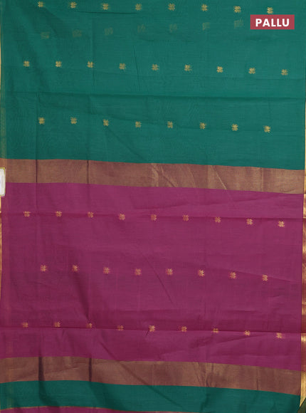 Semi maheswari cotton saree green and pink with allover zari woven buttas and small zari woven border
