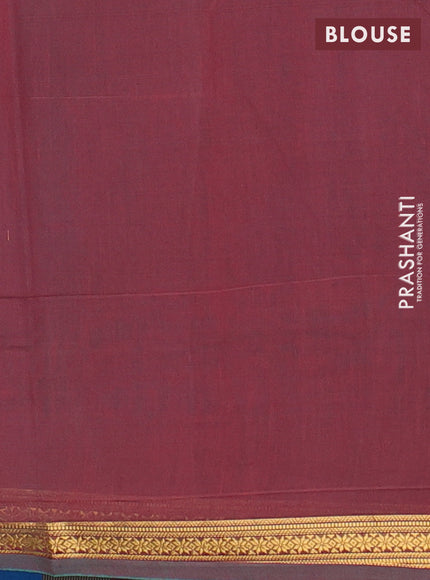 Semi maheswari cotton saree cs blue and maroon with allover zari woven buttas and small zari woven border