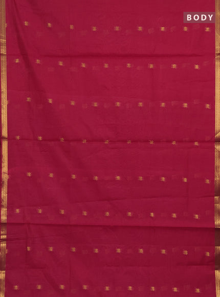 Semi maheswari cotton saree pink and peacock green with allover zari woven buttas and small zari woven border