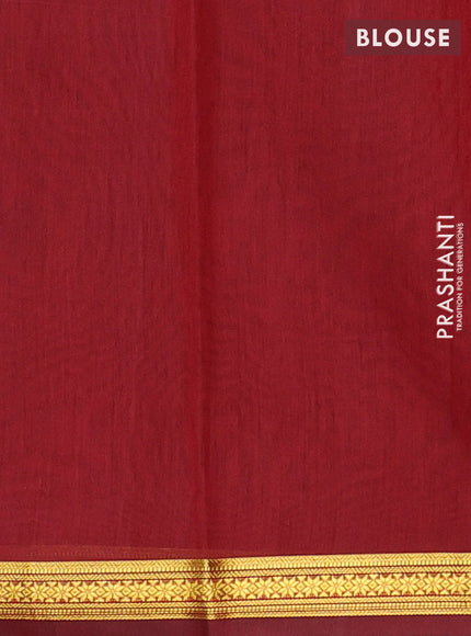 Semi maheswari cotton saree peacock green and maroon with allover zari woven buttas and small zari woven border