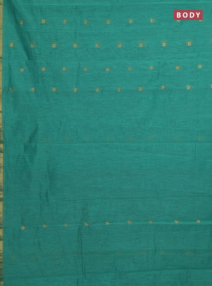 Semi maheswari cotton saree teal green and pink with allover zari woven buttas and small zari woven border