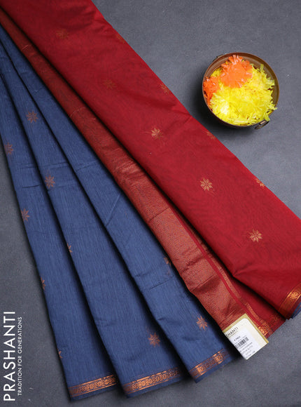 Semi maheswari cotton saree grey and maroon with allover copper zari woven buttas and copper zari woven border