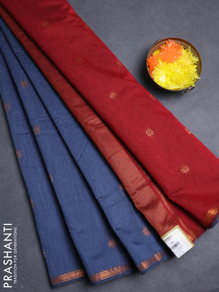 Semi maheswari cotton saree grey and maroon with allover copper zari woven buttas and copper zari woven border