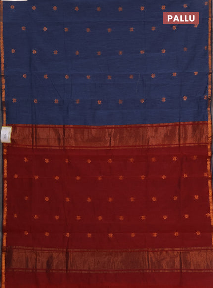 Semi maheswari cotton saree grey and maroon with allover copper zari woven buttas and copper zari woven border