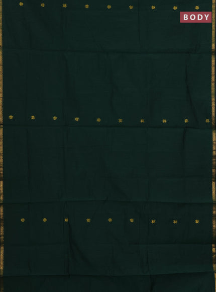 Semi maheswari cotton saree bottle green and maroon with allover zari woven buttas and small zari woven border