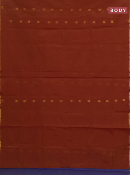 Semi maheswari cotton saree maroon and blue with allover zari woven buttas and small zari woven border