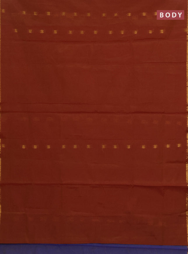 Semi maheswari cotton saree maroon and blue with allover zari woven buttas and small zari woven border