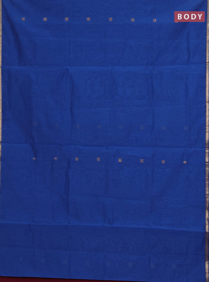 Semi maheswari cotton saree blue and deep wine shade with allover zari woven buttas and small zari woven border