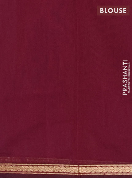 Semi maheswari cotton saree blue and deep wine shade with allover zari woven buttas and small zari woven border