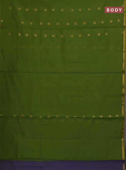 Semi maheswari cotton saree light green and blue with allover zari woven buttas and small zari woven border