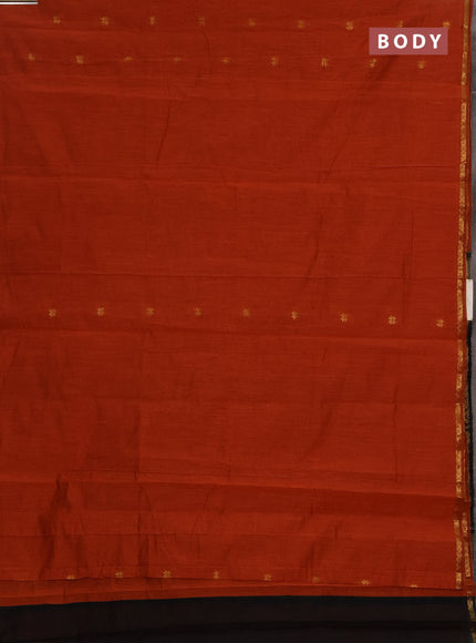 Semi maheswari cotton saree orange and black with allover zari woven buttas and small zari woven border
