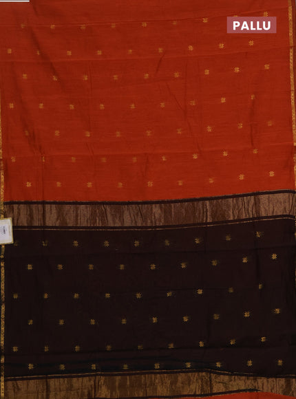 Semi maheswari cotton saree orange and black with allover zari woven buttas and small zari woven border