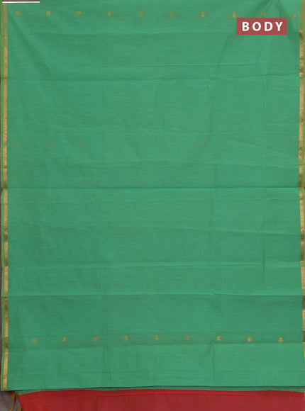 Semi maheswari cotton saree teal green and pink with allover zari woven buttas and small zari woven border