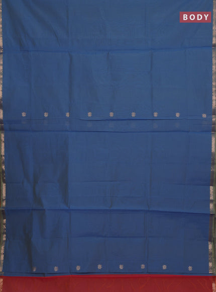 Semi maheswari cotton saree bluish grey and red with allover zari woven buttas and small zari woven border
