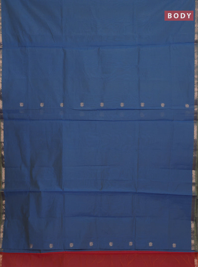 Semi maheswari cotton saree bluish grey and red with allover zari woven buttas and small zari woven border