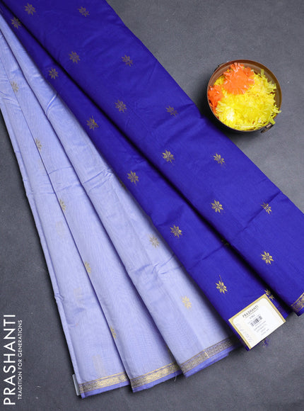 Semi maheswari cotton saree lavender and blue with allover zari woven buttas and small zari woven border