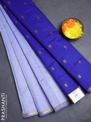 Semi maheswari cotton saree lavender and blue with allover zari woven buttas and small zari woven border