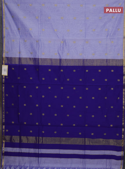 Semi maheswari cotton saree lavender and blue with allover zari woven buttas and small zari woven border