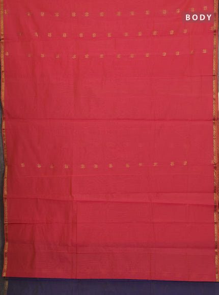 Semi maheswari cotton saree pink and blue with allover zari woven buttas and small zari woven border