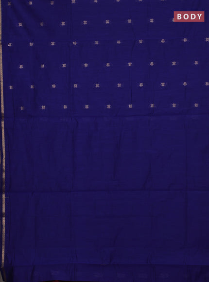 Semi maheswari cotton saree blue and magenta pink with allover zari woven buttas and small zari woven border