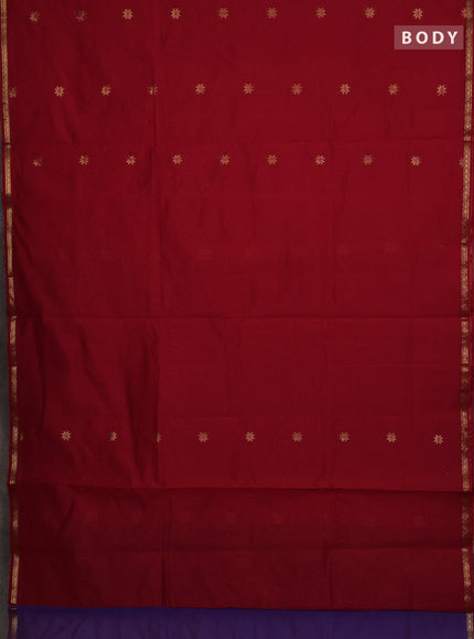 Semi maheswari cotton saree red and purple with allover zari woven buttas and small zari woven border