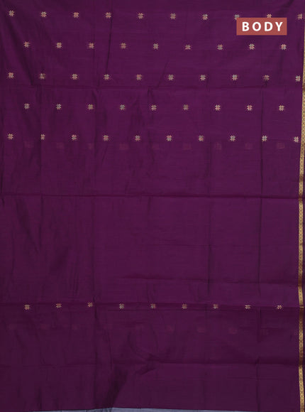 Semi maheswari cotton saree deep purple and grey with allover zari woven buttas and small zari woven border