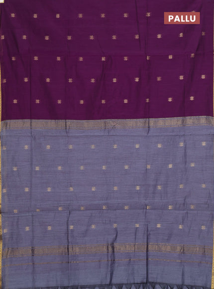Semi maheswari cotton saree deep purple and grey with allover zari woven buttas and small zari woven border