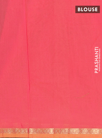 Semi maheswari cotton saree mehendi green and pink with allover zari woven buttas and small zari woven border