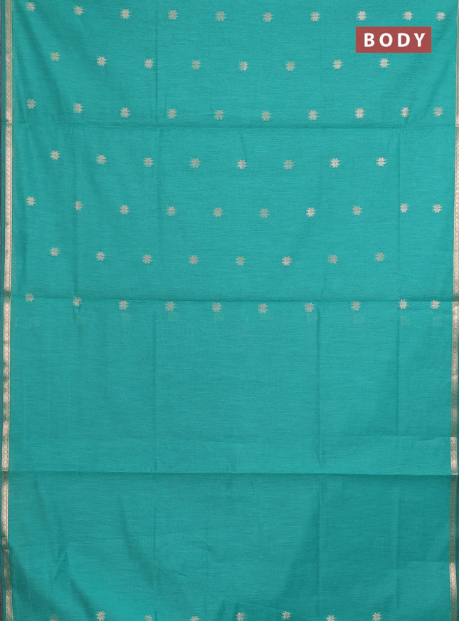 Semi maheswari cotton saree teal green and navy blue with allover zari woven buttas and small zari woven border