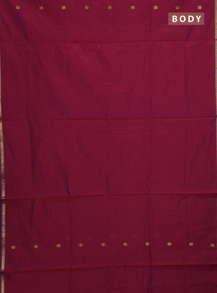 Semi maheswari cotton saree magenta pink and blue with allover zari woven buttas and small zari woven border