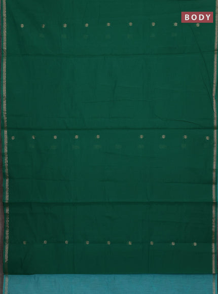 Semi maheswari cotton saree green and teal green with allover zari woven buttas and small zari woven border