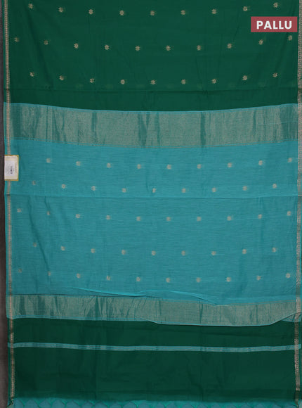 Semi maheswari cotton saree green and teal green with allover zari woven buttas and small zari woven border
