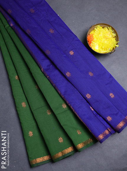 Semi maheswari cotton saree light green and violet with allover zari woven buttas and small zari woven border
