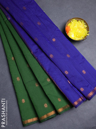 Semi maheswari cotton saree light green and violet with allover zari woven buttas and small zari woven border
